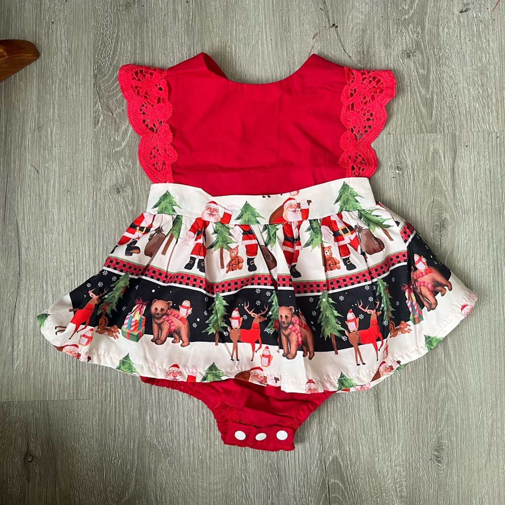 Handmade baby Christmas pinafore with button snaps